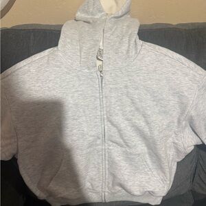SKIMS COTTON FLEECE WAFFLE LINED SHRUNKEN ZIP UP HOODIE LIGHT HEATHER GREY*TAGS*